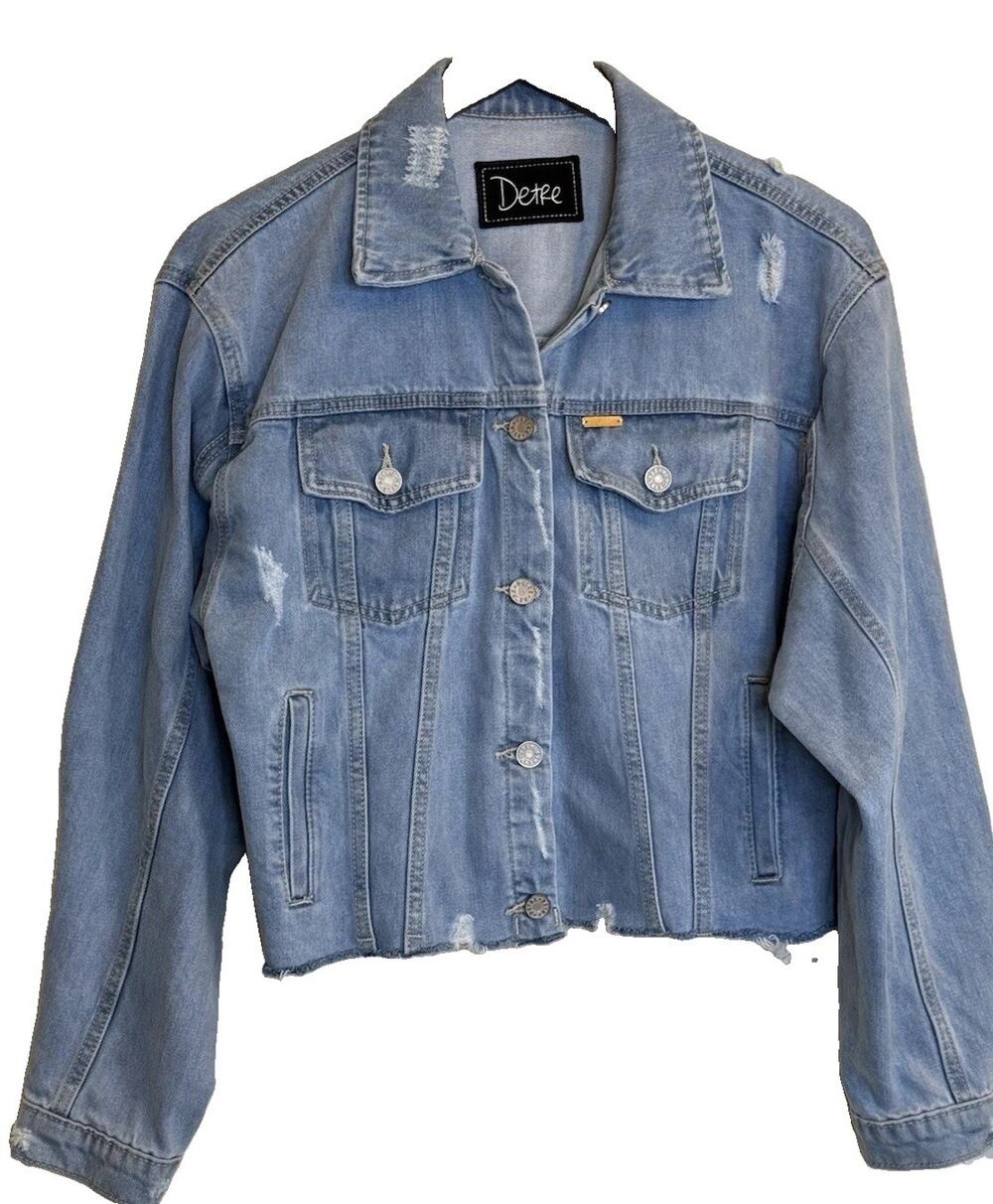 Detre Dede Raad Denim Jacket Womens M Distressed Cropped Dress Up Buttercup Blue